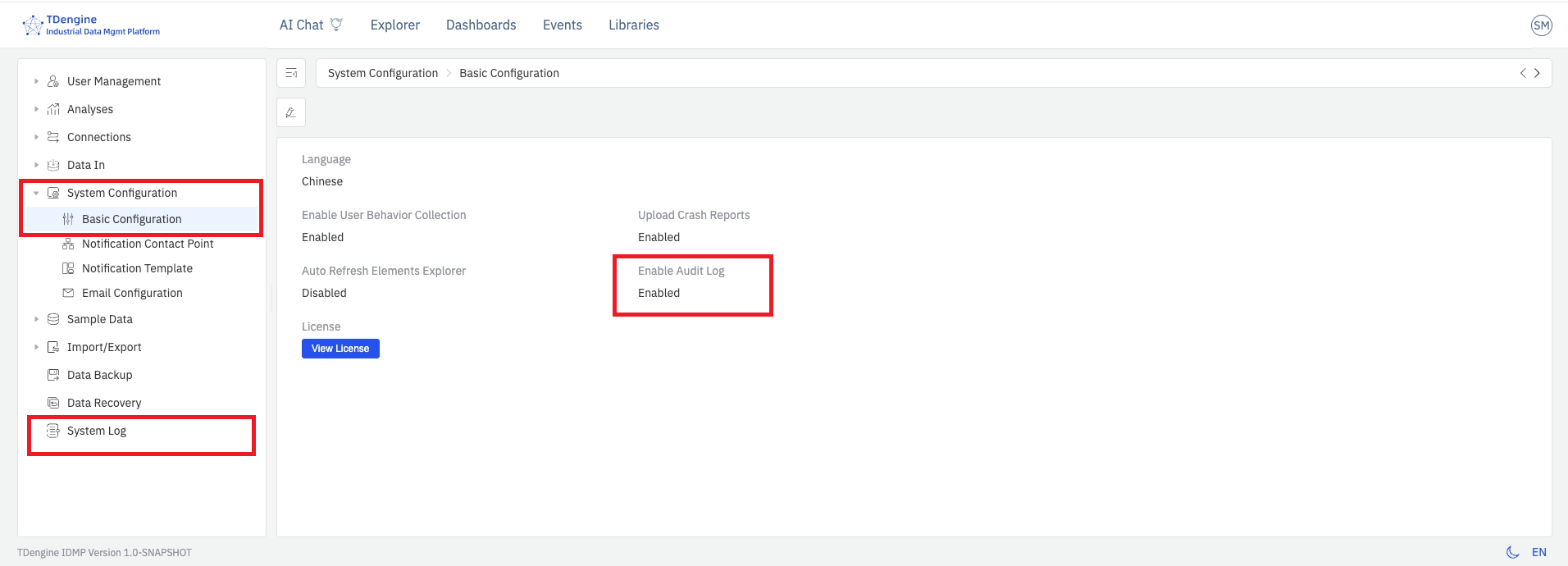 Enable system log