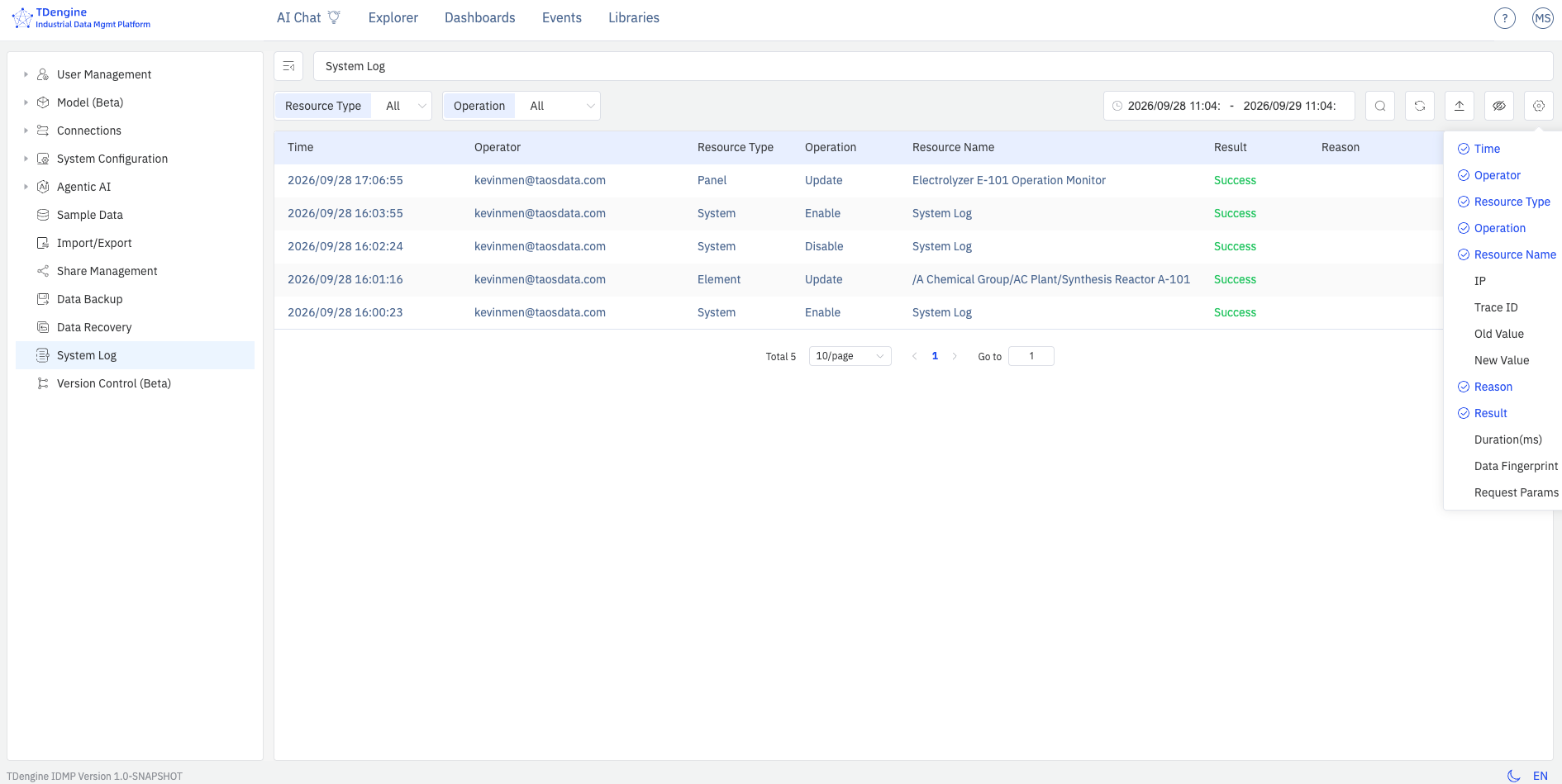 Audit log list