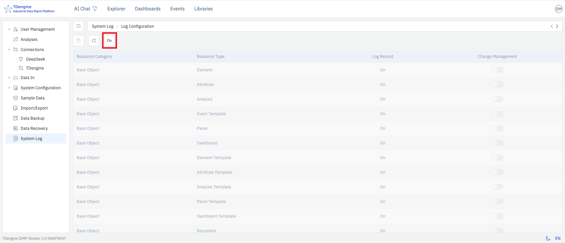 Configuration toolbar