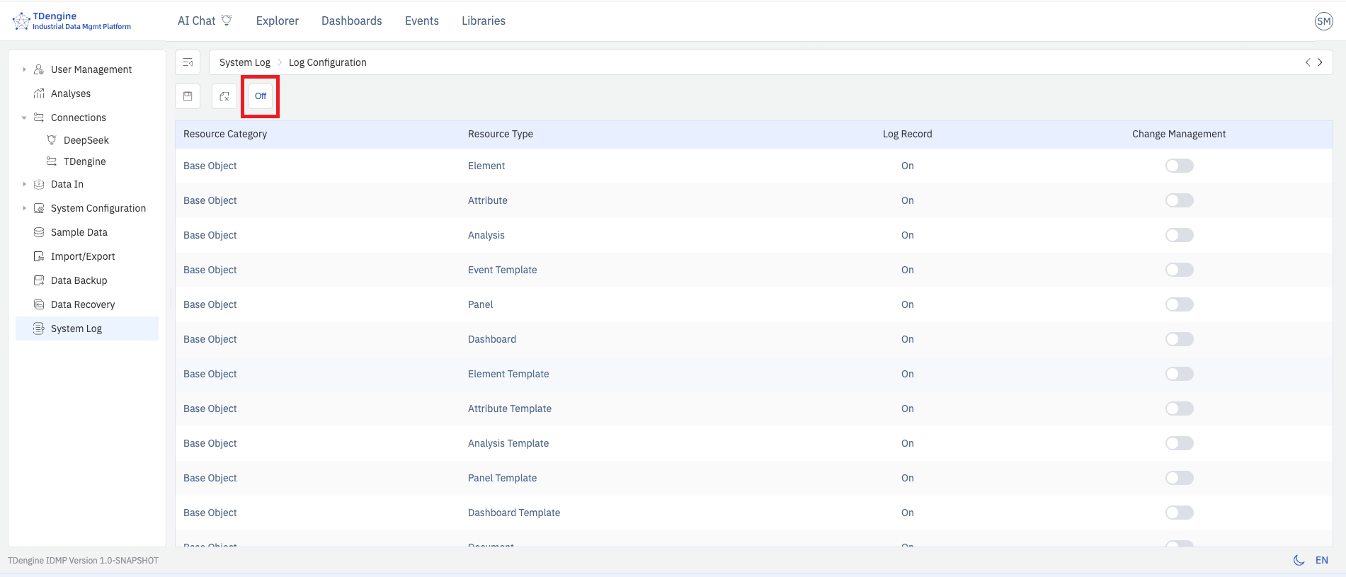 Audit-trail configuration page