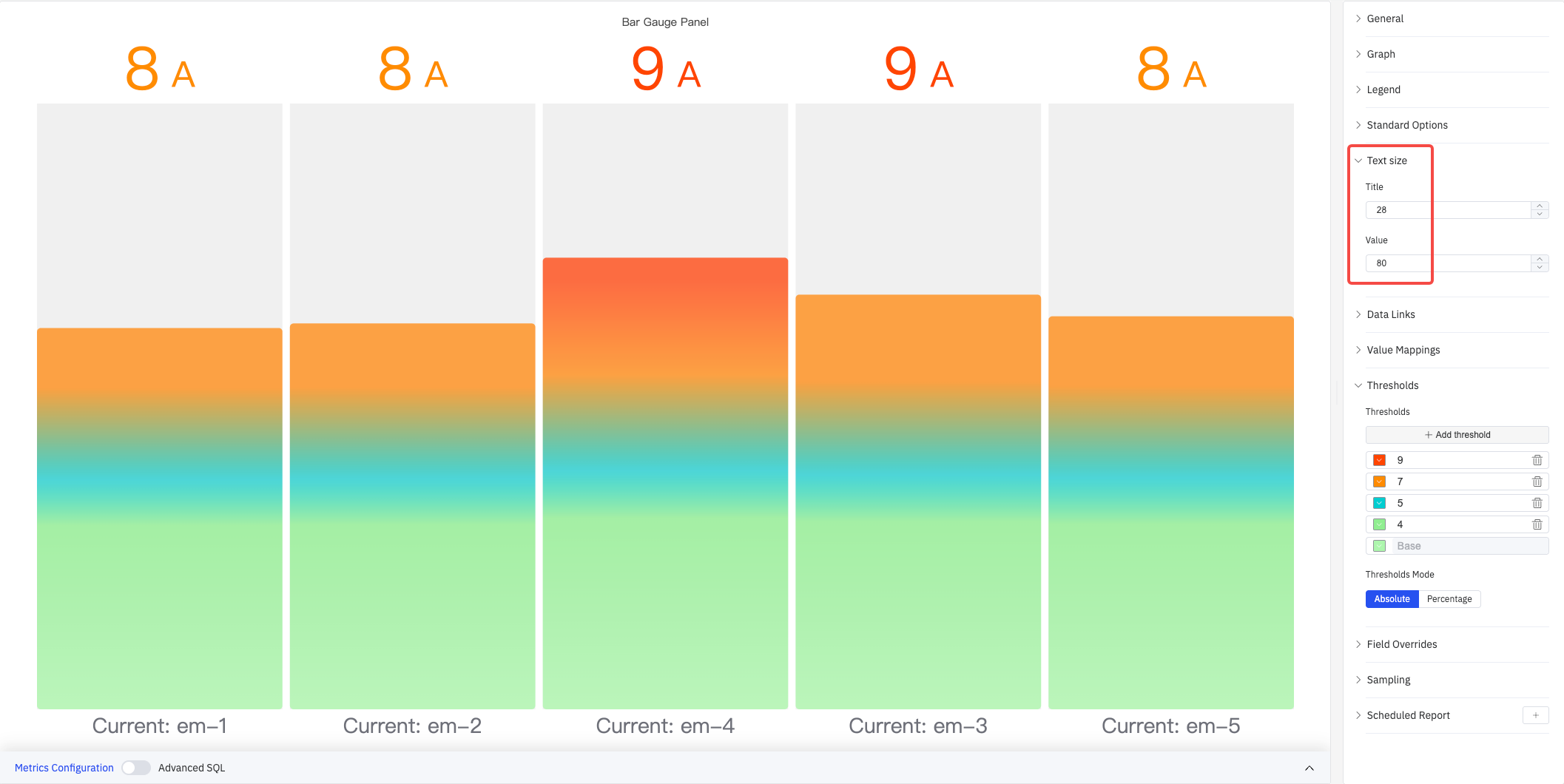 Text size configuration