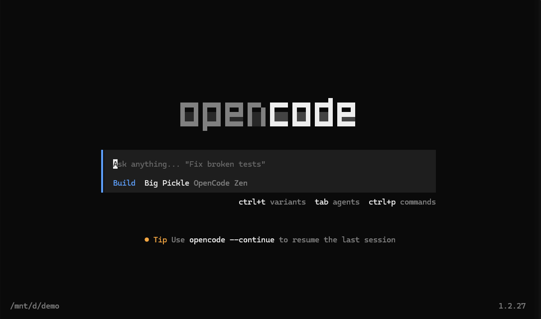 OpenCode initial interface