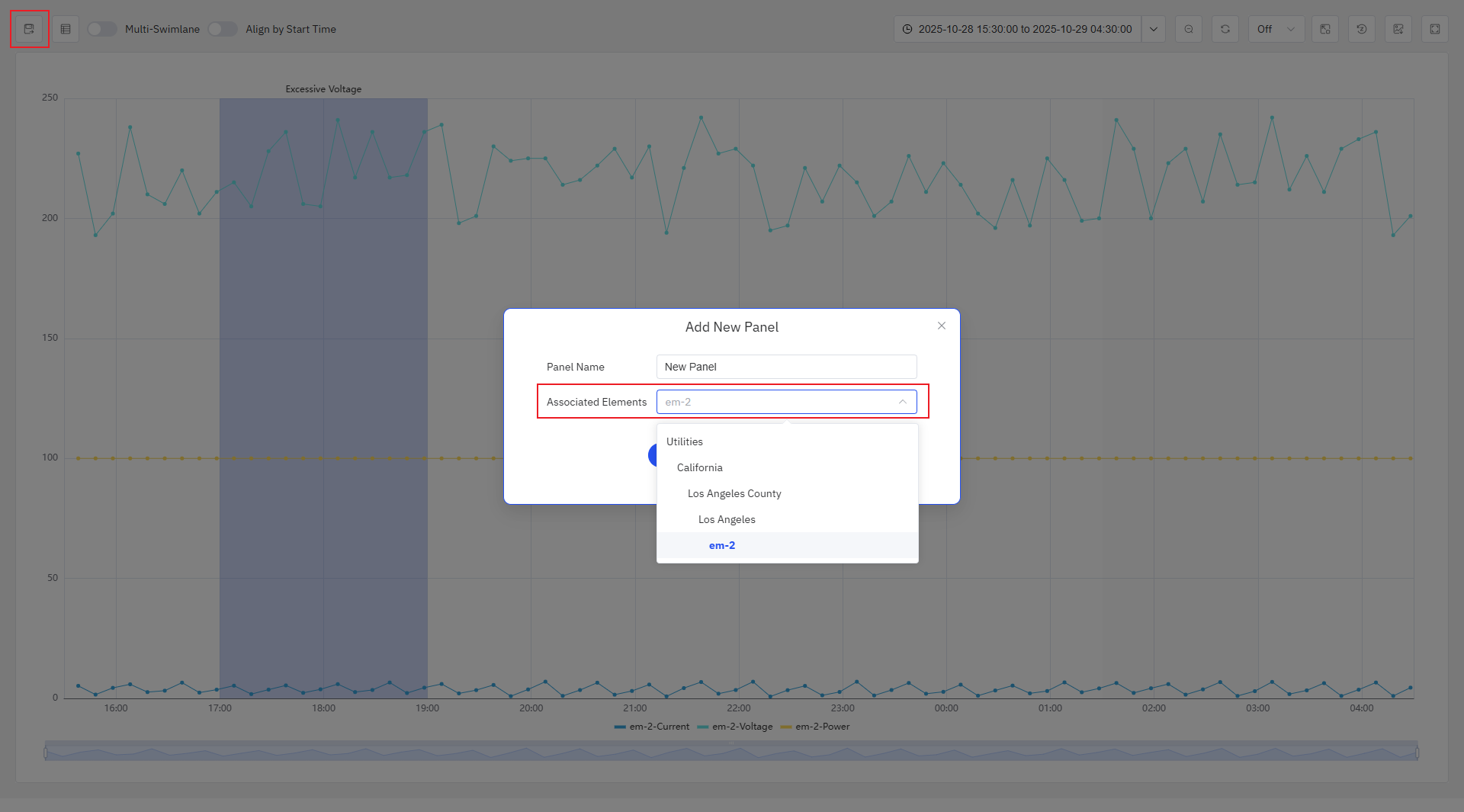 Save dialog for saving Event Trend as a panel