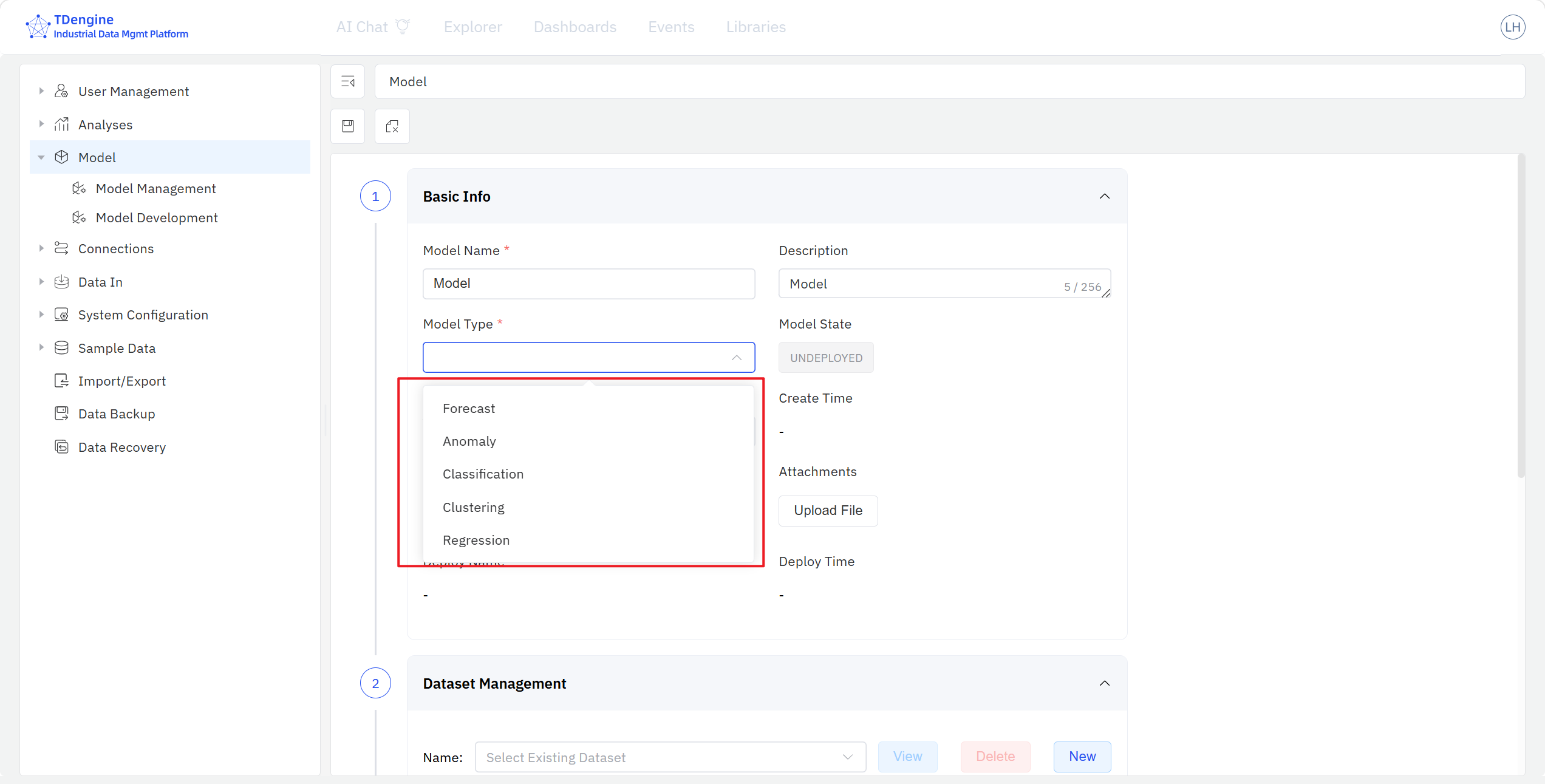Model edit page – basic information
