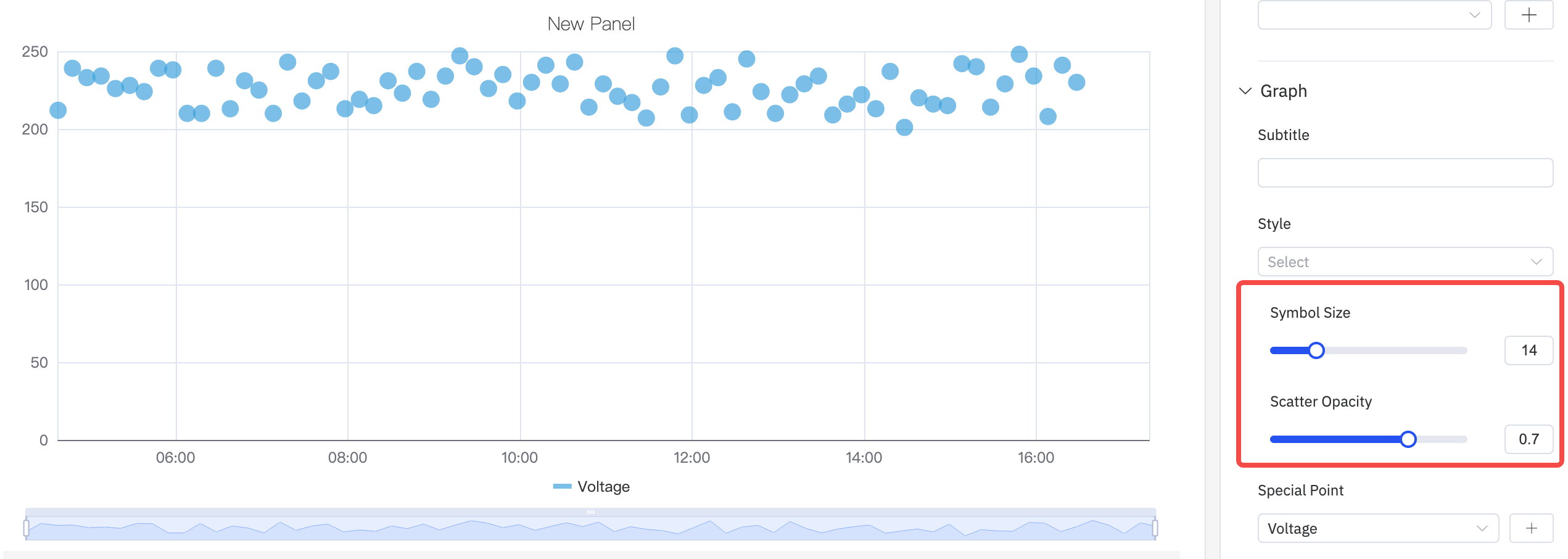 Scatter chart point size and opacity settings